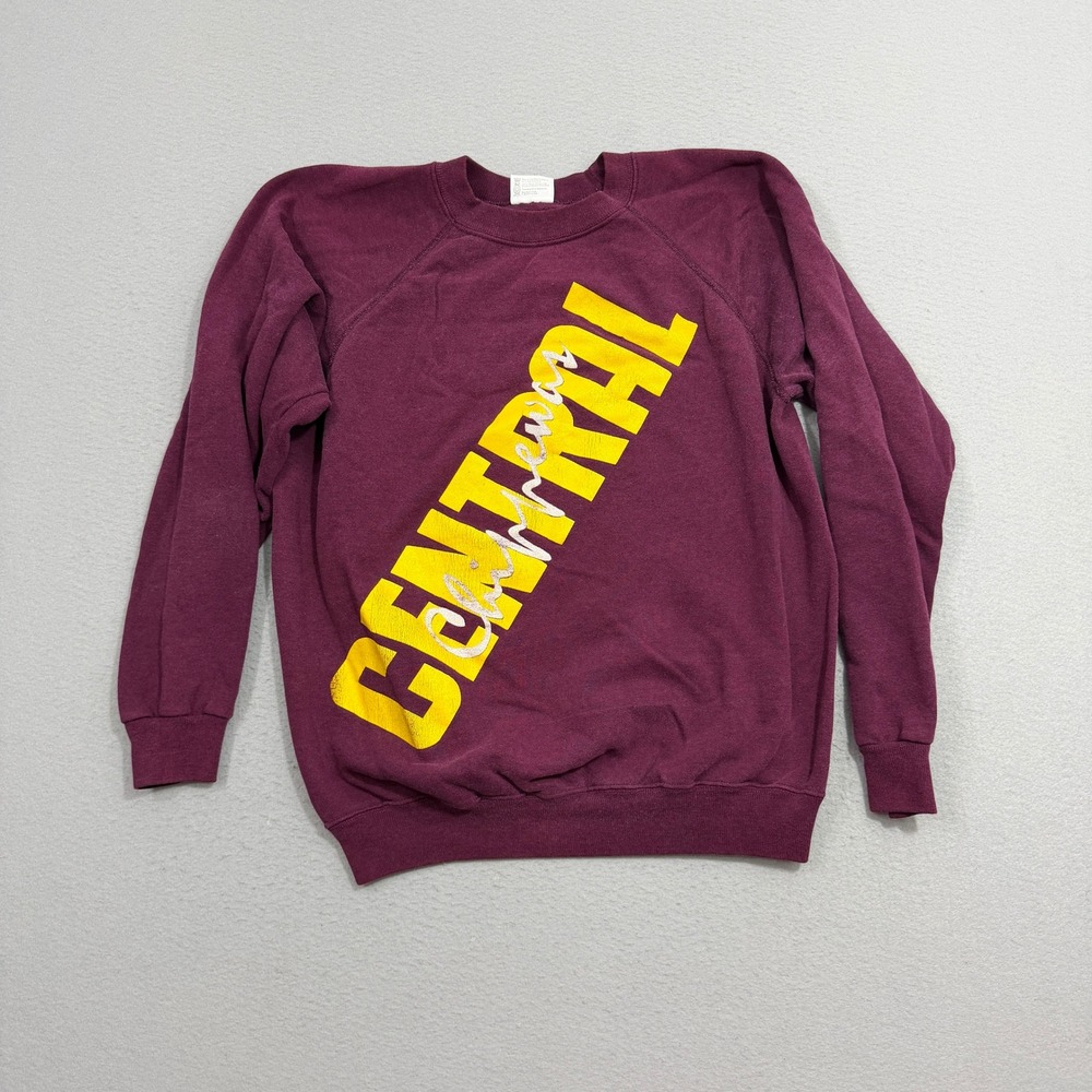 Vintage Central Michigan Chippewas Sweatshirt Large Maroon Crewneck Raglan USA